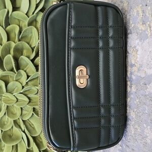 Quilted Faux Leather Crossbody Bag | Forest Green Phone Bag | Triple Compartment
